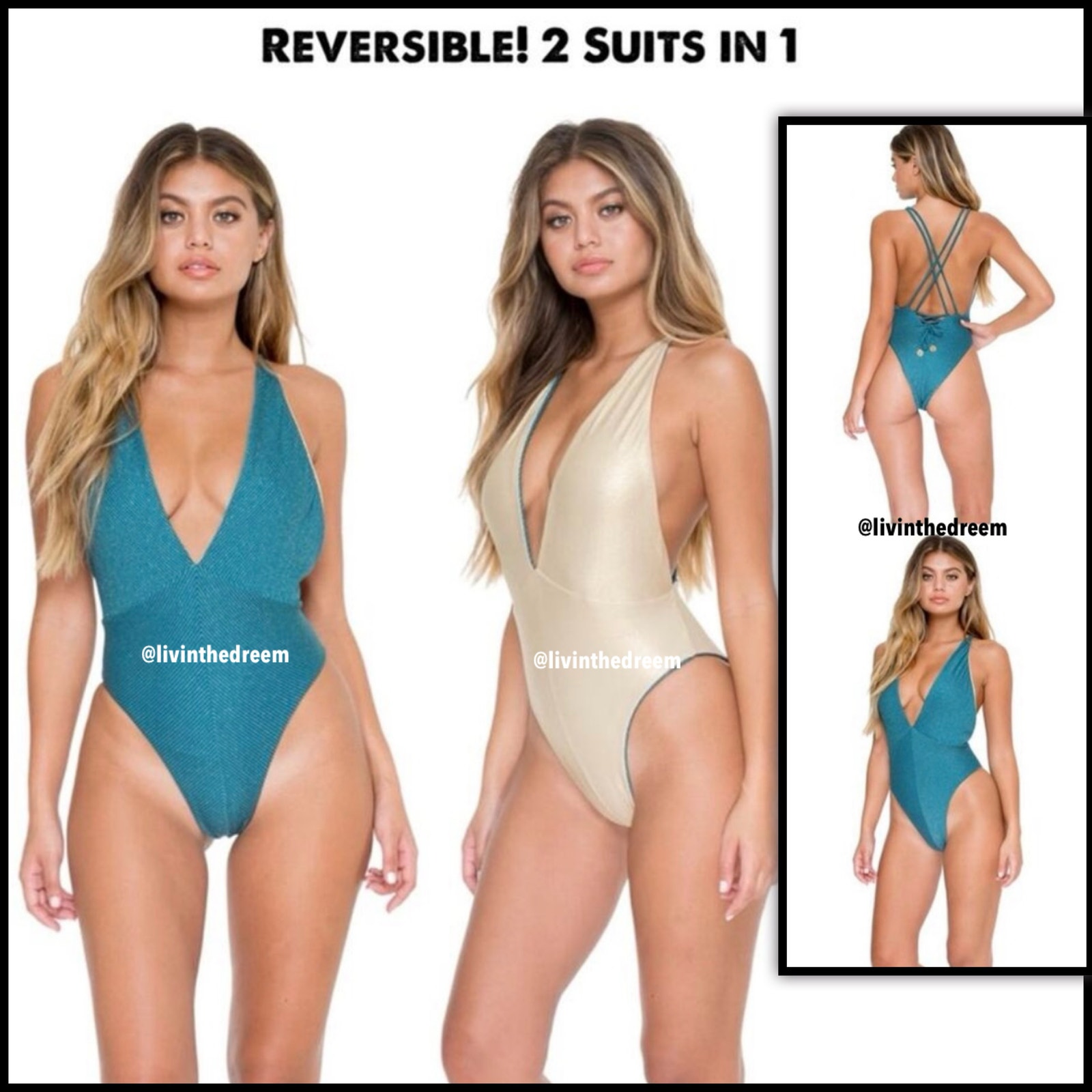 Luli Fama Reversible Havana Nights Deep V Crossed Back One Piece Sz L $184